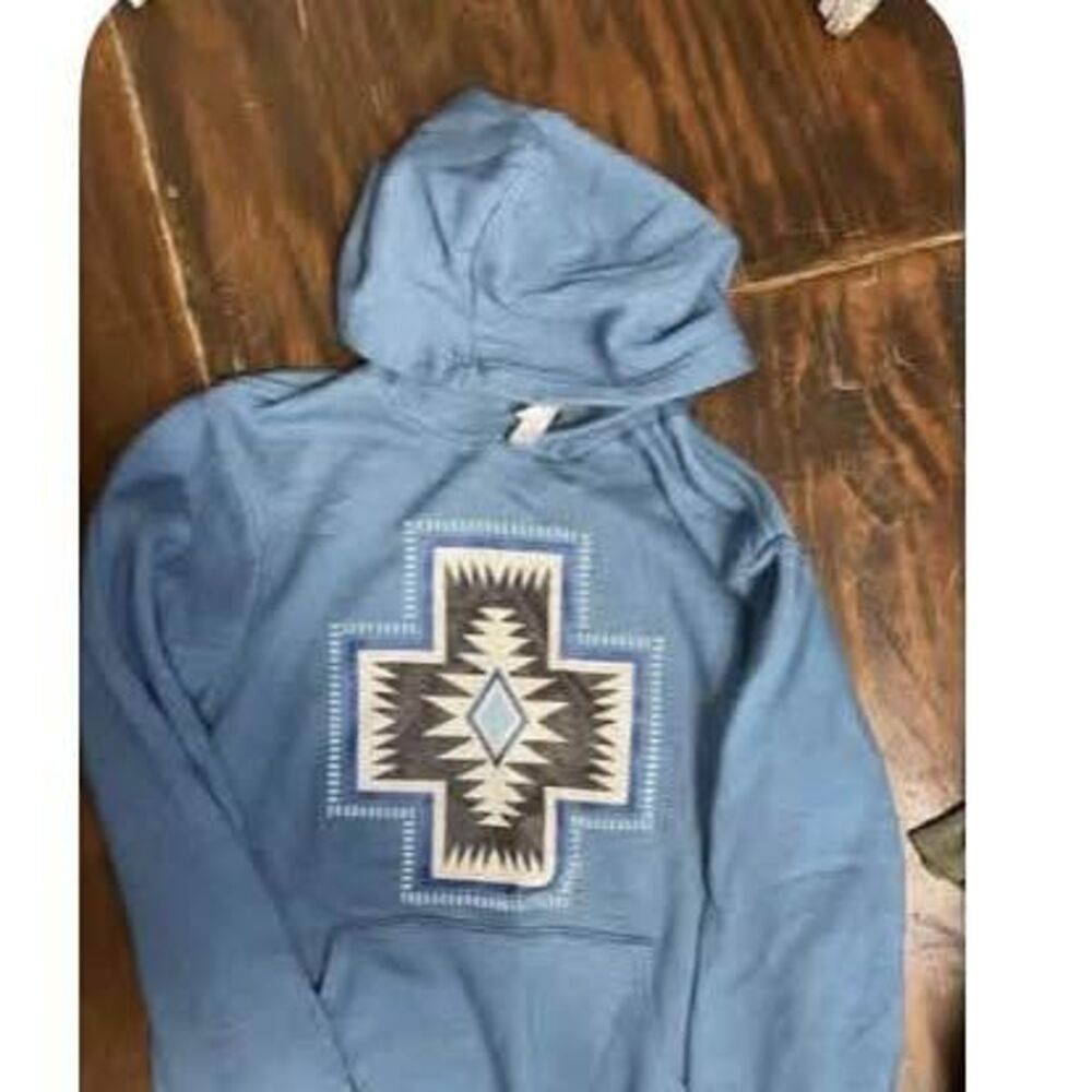 Women’s Blue Bella Canvas Western Cross Hoodie Size Medium